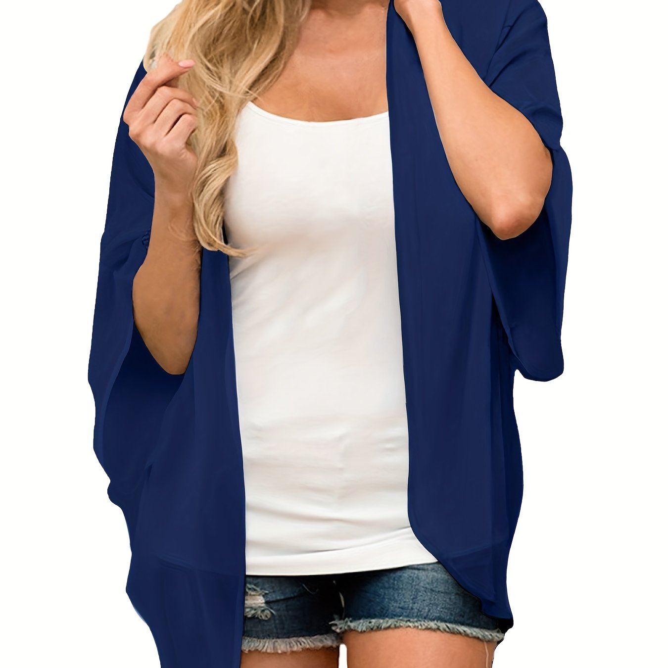  Solid Batwing Sleeve Open Front Cardigan