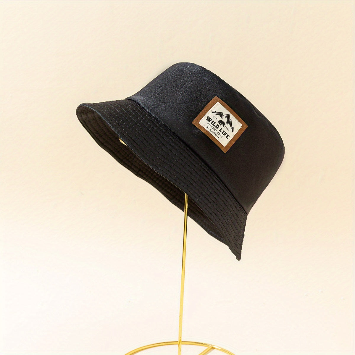 Wild Life Label Bucket Hat Solid Cotton Sunshade Basin Hat Casual Fisherman Cap