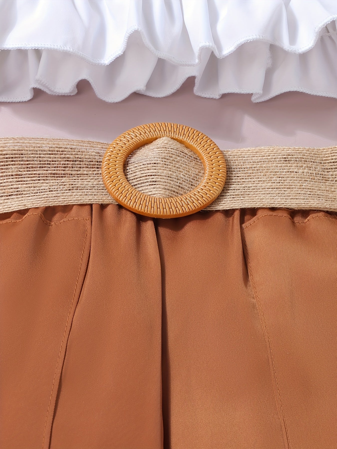 Girl's Shirred Top & Belted Pants Set for Spring Fall