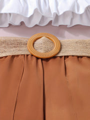 Girl's Shirred Top & Belted Pants Set for Spring Fall