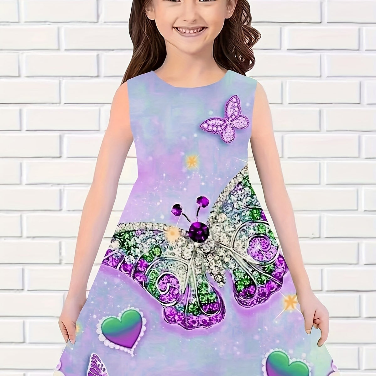 Girls 3D Butterfly Sleeveless Dress Summer Outdoor