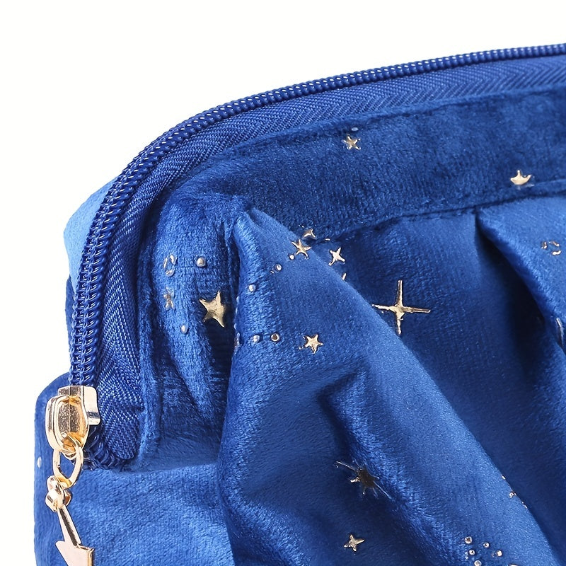 Portable Star Print Makeup Bag Velvet Polyester Wash Bag