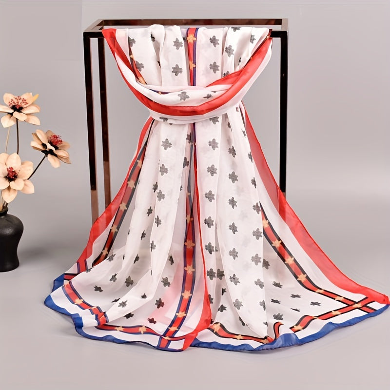 Bee Print Chiffon Scarf Thin Shawl Gauze Head Wrap Women Boho Towel