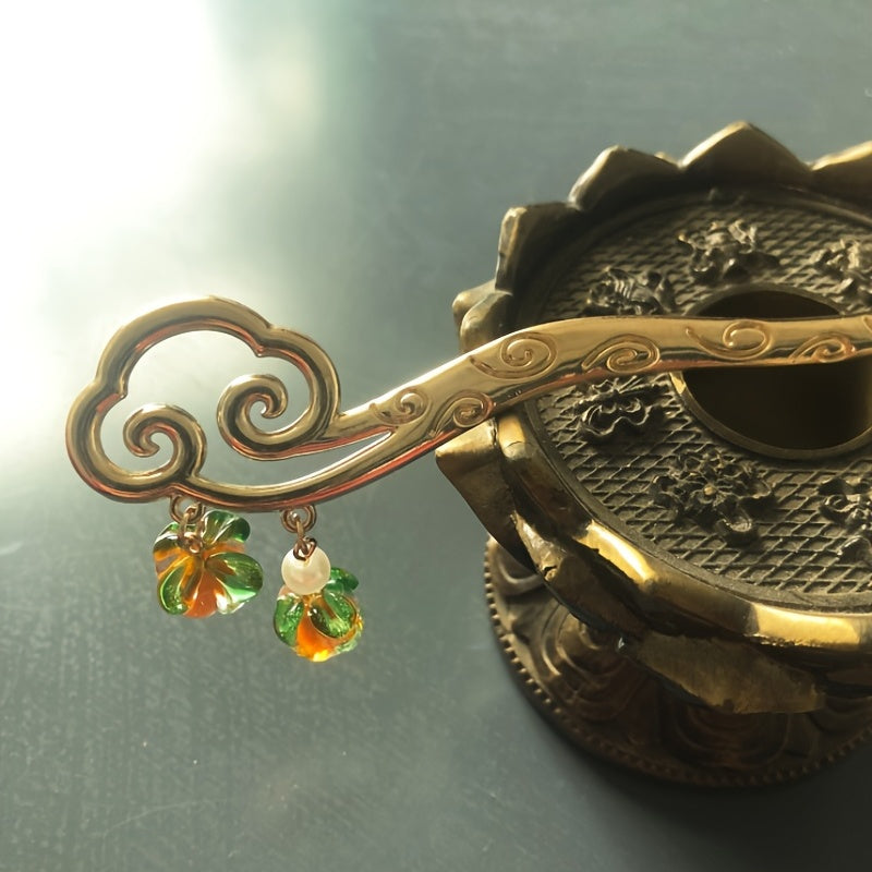 Vintage Chinese Style Hairpin Faux Pearl Metal Chignon