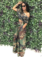 Camouflage Print Wide Leg Pants