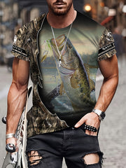 Men's 3D Fishing Print Mid Stretch T-shirt for Outdoor Summer