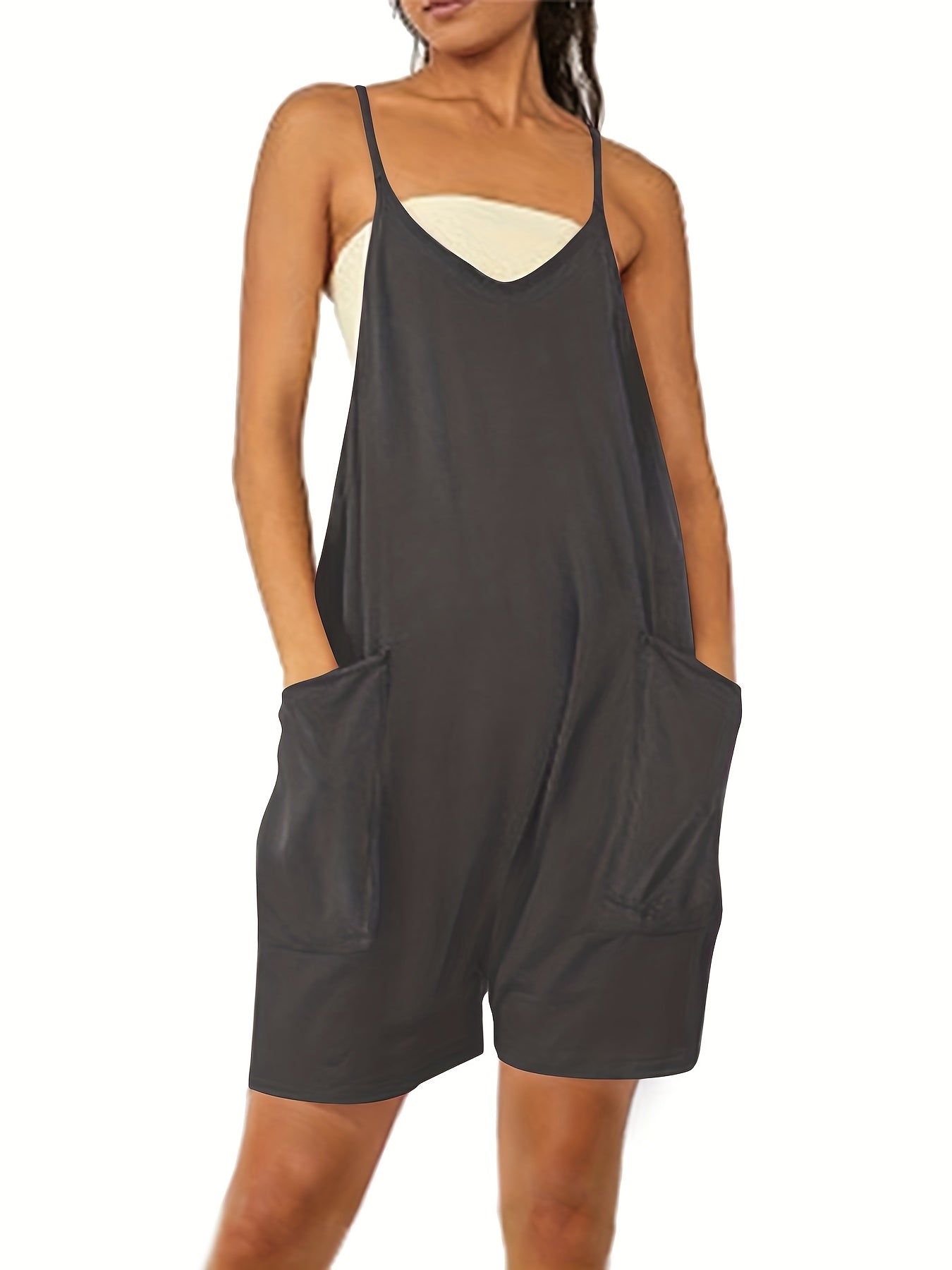 Sleeveless V-Neck Pocket Jumpsuit for Women