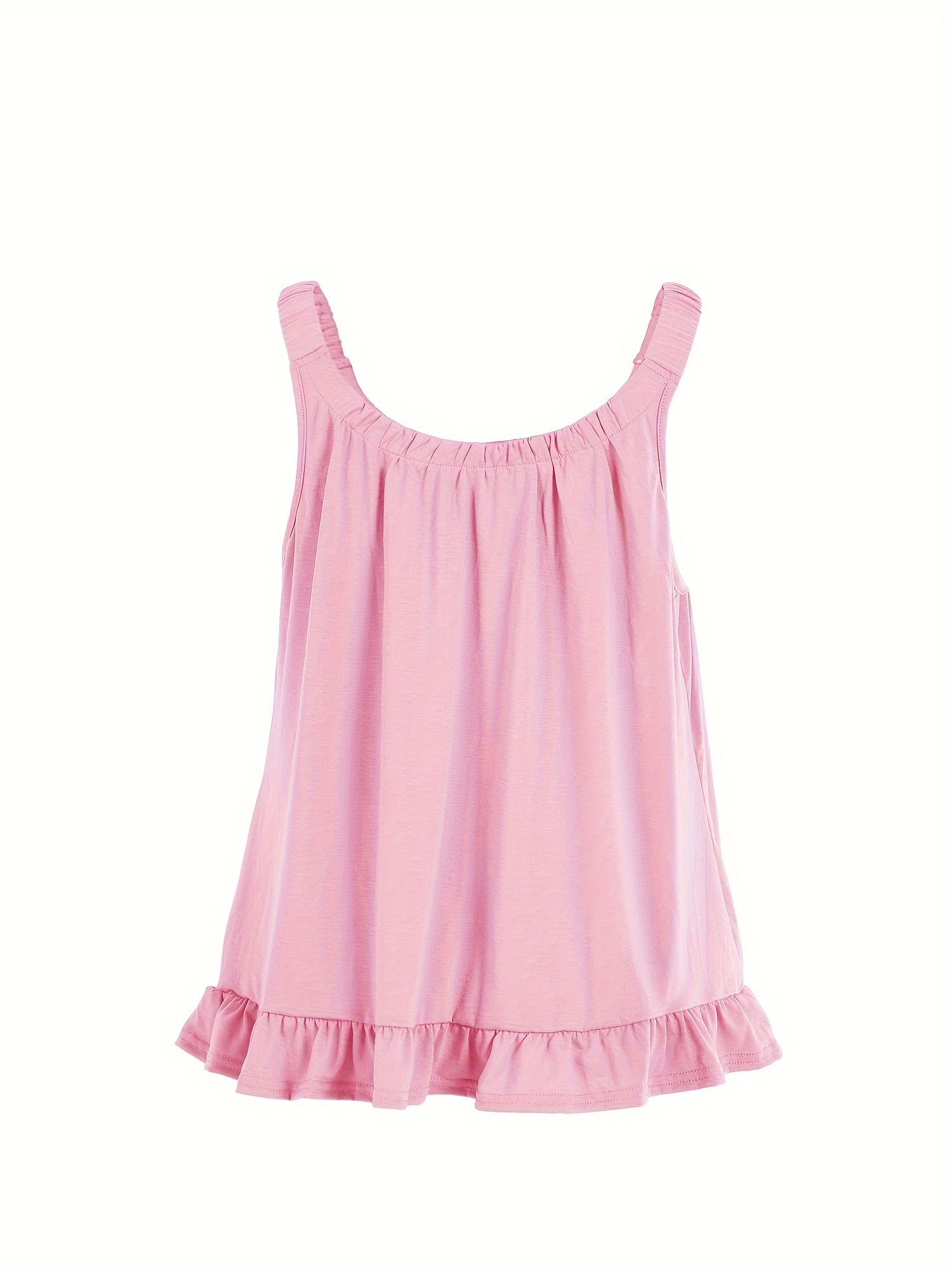  Casual Cami Top Women's Plus Solid Elastic Round Neck Ruffle Trim