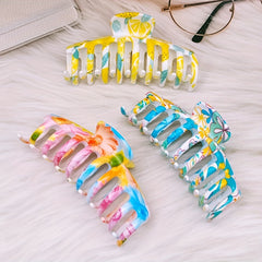 3pcs Colorful Hair Claw Clip Flower Printed Ponytail Holder Hair Accessories