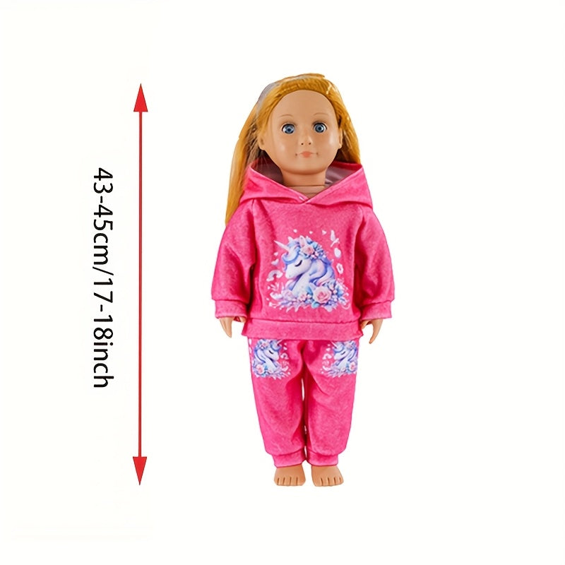 4-Piece Unicorn Hoodie Set for Toy Dolls