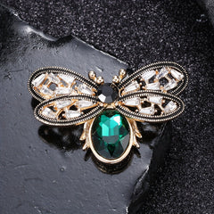 Emerald Rhinestone Bee Brooch Halloween Gift For Men