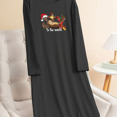  Christmas Lounge Dress Women's Graphic Tee Home Wear Dress