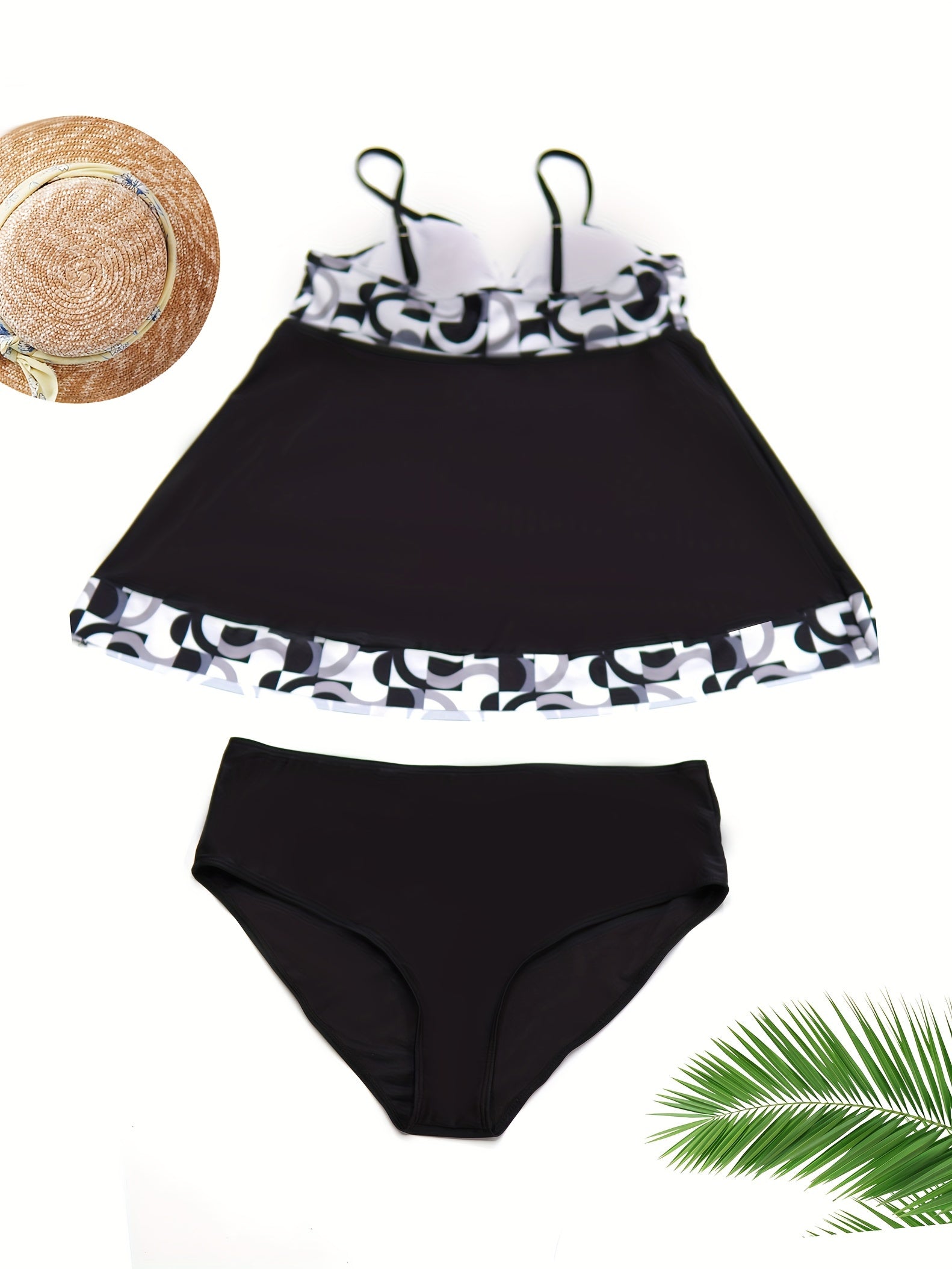  Colorblock Geo Print Tankini Set