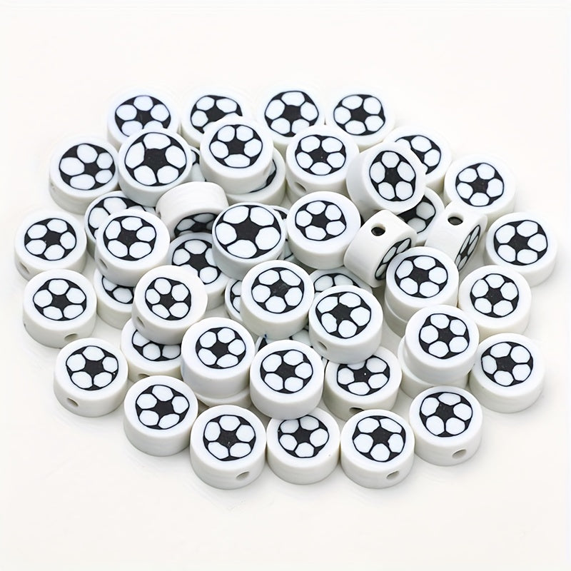 50pcs Football Pattern Soft Pottery Beads DIY Accessories