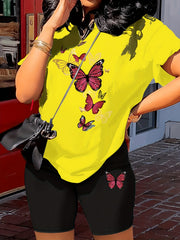 Butterfly Print 2 Piece Outfit Short Sleeve T-Shirt & Shorts Summer 2pcs Set