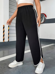  Casual Pants Women's Plus Contrast Binding Straight Leg Loose Trousers