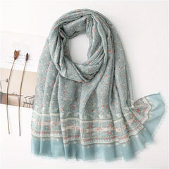 Tassel Scarf Floral Printed Warm Scarf Long Lightweight Scarf