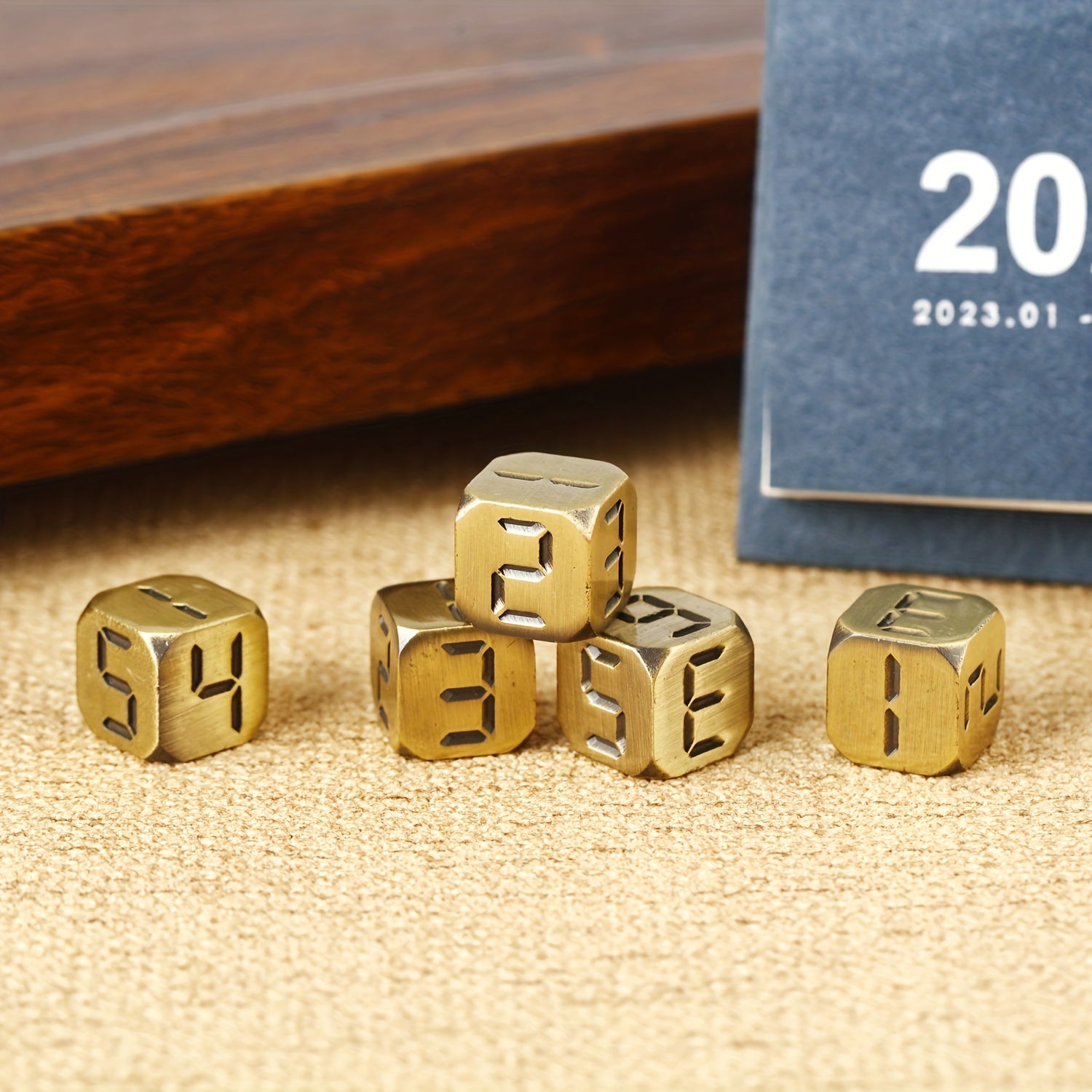 0.5in 6-Sided Arabic Numeral Metal Dice for Farkle Mahjong Game Golden Bronze