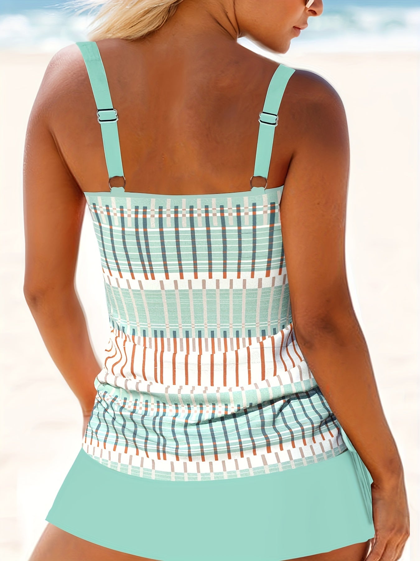  Striped Tankini Set Tie Side Cami Top & Split Skort Bathing Suit 2 Pie