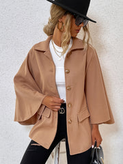 Casual Winter Pea Coat Solid Buttons Loose Outerwear Women's Clothing