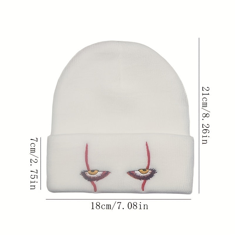 Thickened Horror Clown Eyes Embroidered Knitted Hat Warm Pullover Hip Hop Beanie