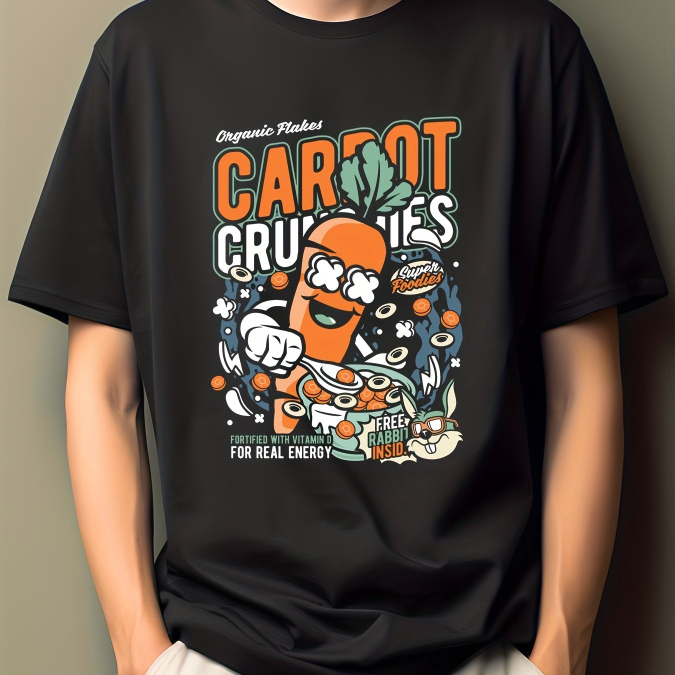 Men's Carrot Print T-shirt Active Casual Crew Neck Tee