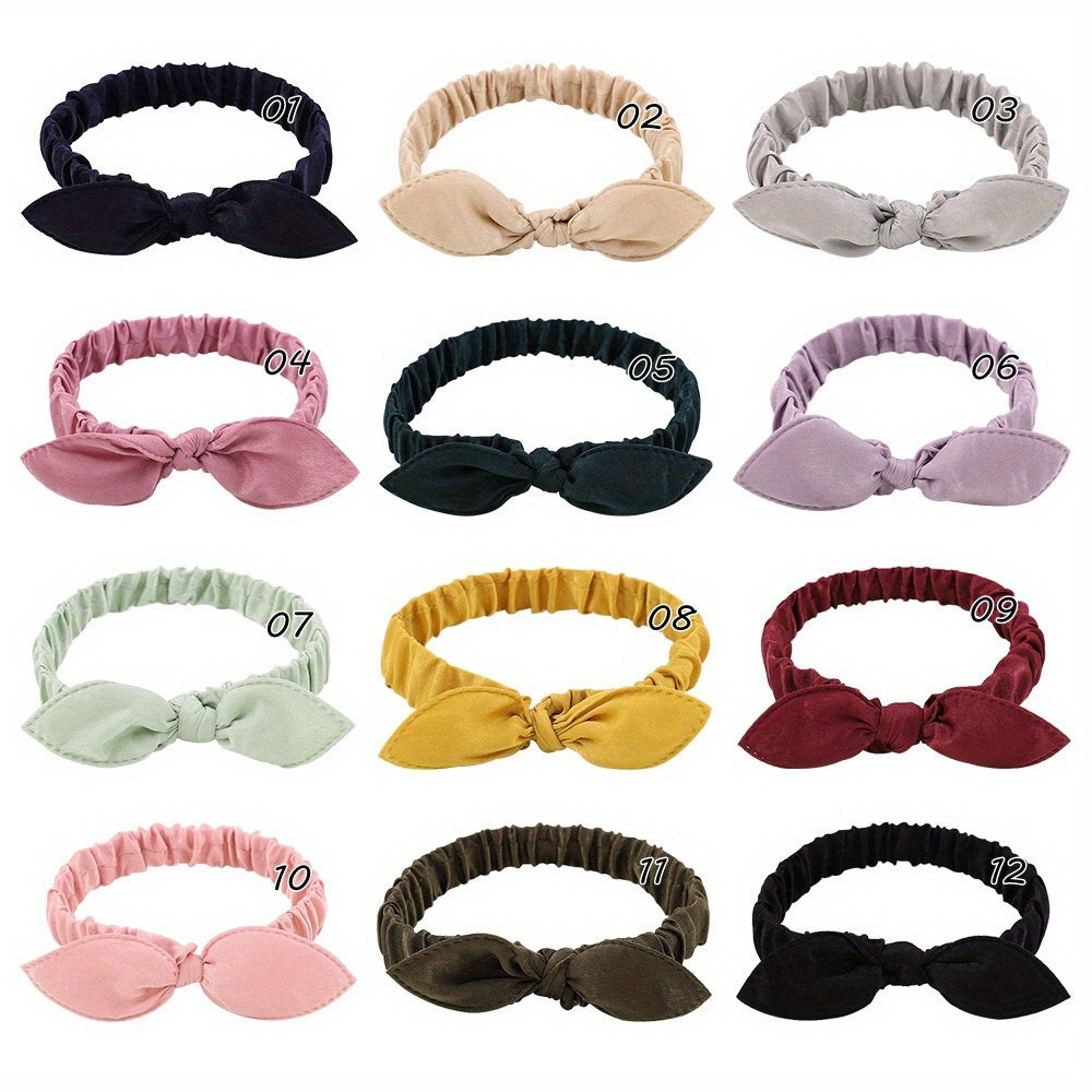 12 Pcs Mixed Rabbit Ear Knotted Headband Hair Accessories