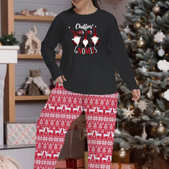  Christmas Pajama Set Plaid Gnomes & Letter Print Tee & Elk Pants