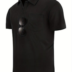 Men's Casual Solid Lapel 1 4 Button Short Sleeve Shirt