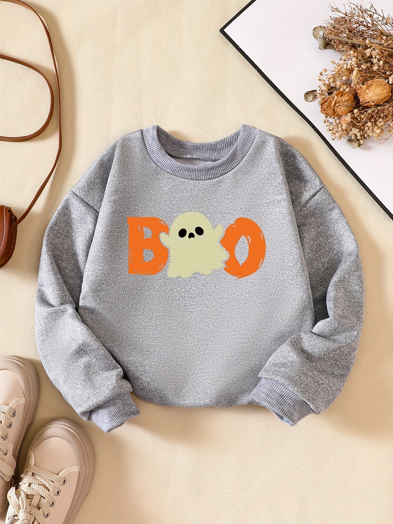 Halloween Party Boo Print Boys Casual Sweatshirt