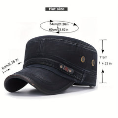Slub Cotton Flat Cap Retro Leather Trim Baseball Cap