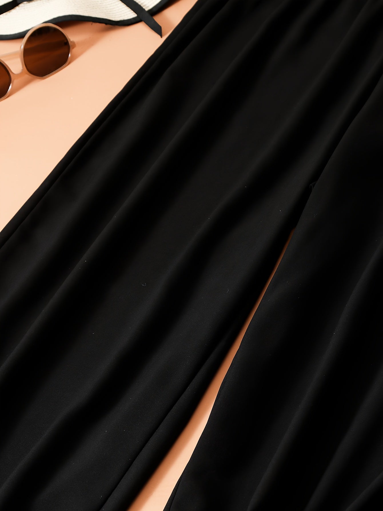  Wide Leg Trousers High Rise Elastic Button Detail