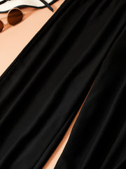  Wide Leg Trousers High Rise Elastic Button Detail