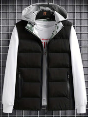 Men's Hooded Zip Up Cotton Vest with Pockets