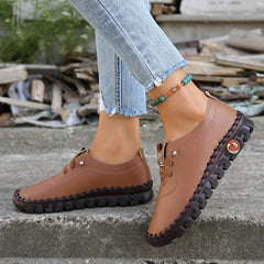 Women's Lace-Up Flat Shoes Lightweight Soft Sole Faux Leather Shoes