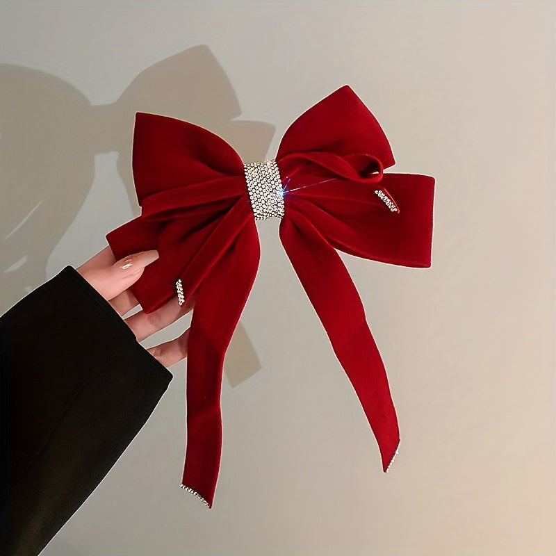 Rhinestone Bow Hair Clip Ribbon Bowknot Hairpin Ponytail Holder