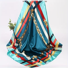 Vintage Satin Square Scarf Soft Block Printed Bandana Silk Windproof Head Wrap