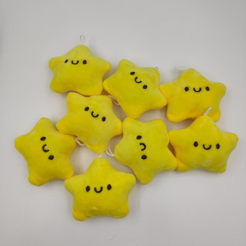 5pcs Yellow Plush Star Dolls Keychains with Wishing Star Tag