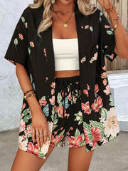 Floral Print Kimono & Shorts Set