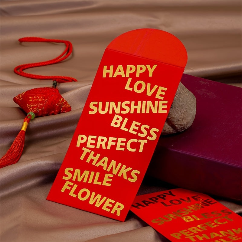 6pcs Hard Paper Red Envelopes, Golden Stamping, Lucky Money Bags