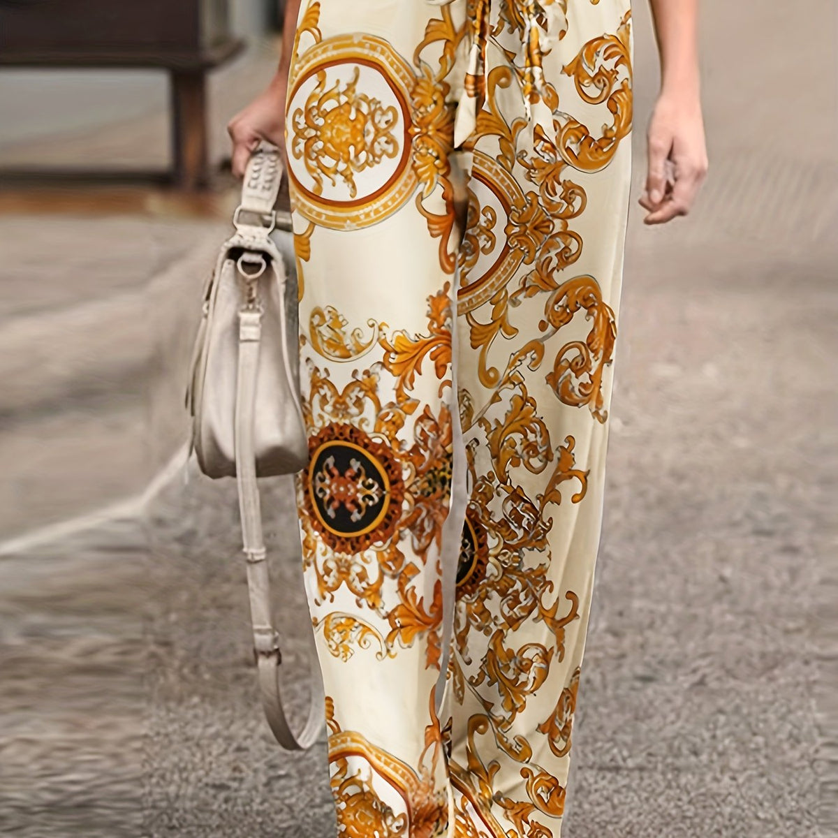  Baroque Print Pants With Belt