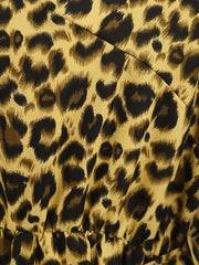  Women's Leopard Print Button Up Long Sleeve Shirt Dress