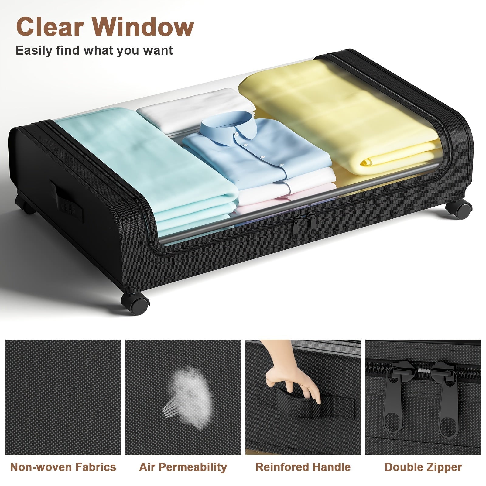 2pcs Underbed Storage Box Space Saving Organizer with Wheels
