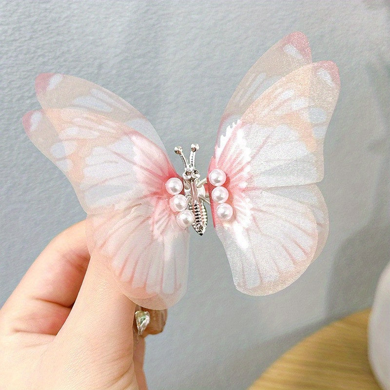 Gradient Butterfly Hair Clip Faux Pearl Non-slip Clip