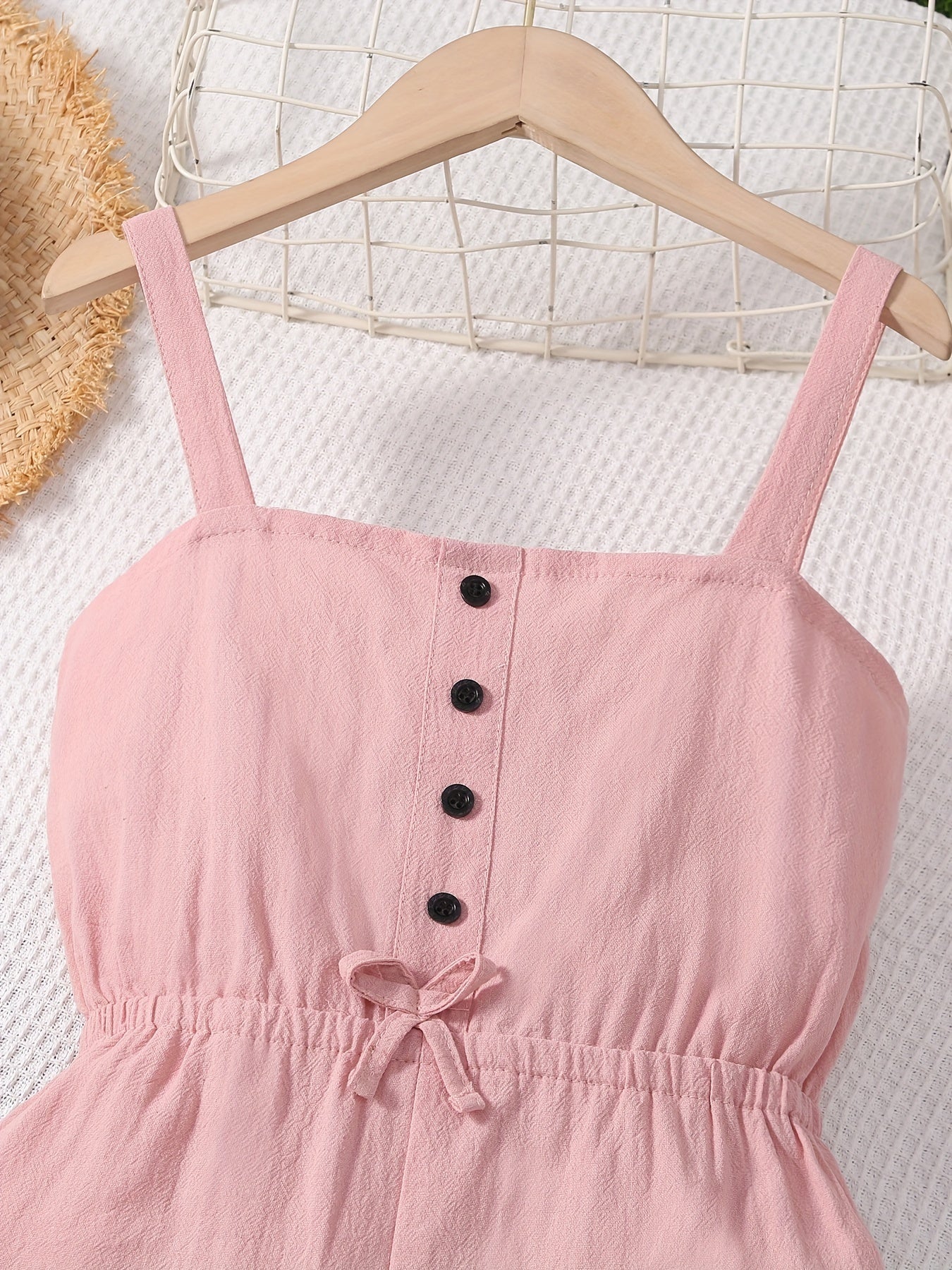 Girls Button Bow Cotton Cami Romper Jumpsuit