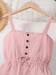 Girls Button Bow Cotton Cami Romper Jumpsuit