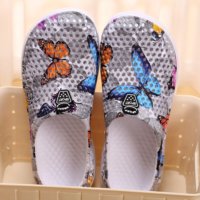 Women's Butterfly Printed Clogs Non Slip Slide Shoes Casual Outdoor Clogs