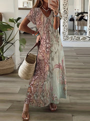  Floral Maxi Dress with Colorblock Design