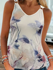  Floral Print V Neck Tank Top