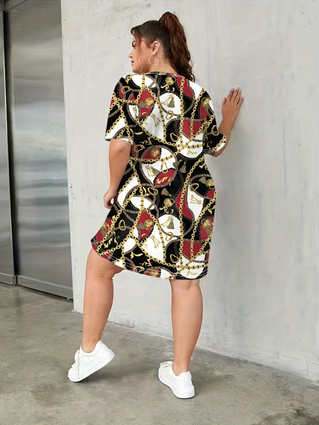  Chain Print Dress Women's Colorblock Loungewear